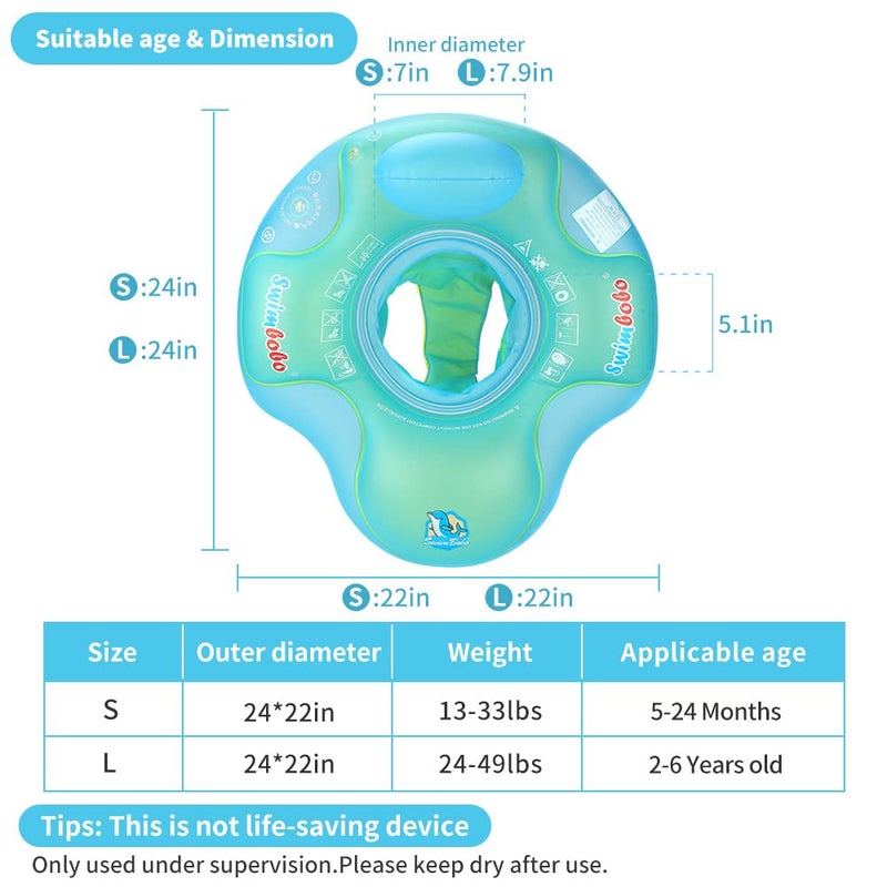 Swimbobo Baby Swimming Pool Float Inflatable Toddler Swim Pool Seat Floating Ring for Kids Aged 2-4 Years Old (Blue,Large) - Image 4